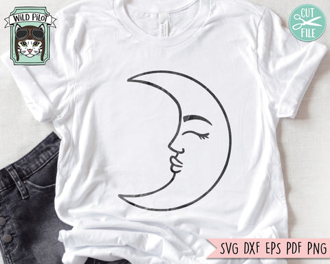 Moon SVG Cut File, Moon PNG, Man in the Moon SVG file, Moon Clipart, Moon Face svg, Crescent Moon svg, Moon Face Profile svg, Moon Vector SVG Wild Pilot 