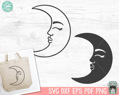 Moon SVG Cut File, Moon PNG, Man in the Moon SVG file, Moon Clipart, Moon Face svg, Crescent Moon svg, Moon Face Profile svg, Moon Vector SVG Wild Pilot 