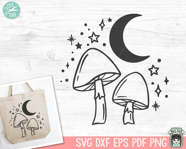 Moon SVG Cut File, Mushroom SVG, Mystical svg, Celestial SVG, Moon png, Mushroom Clipart, Mystical Clipart, Crescent Moon svg, Mushroom png SVG Wild Pilot 