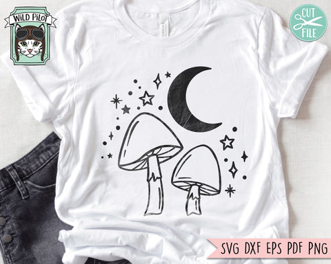 Moon SVG Cut File, Mushroom SVG, Mystical svg, Celestial SVG, Moon png, Mushroom Clipart, Mystical Clipart, Crescent Moon svg, Mushroom png SVG Wild Pilot 