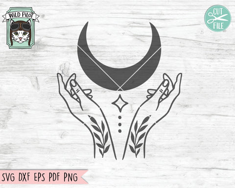 Moon SVG Cut File, Mystical SVG, Witchy Hands SVG, Moon Hands svg, Just A Phase svg, Moon Child svg, Lauren Leaves svg, Stars svg Cut File SVG Wild Pilot 