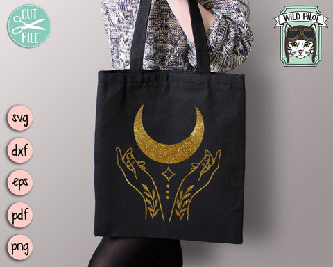 Moon SVG Cut File, Mystical SVG, Witchy Hands SVG, Moon Hands svg, Just A Phase svg, Moon Child svg, Lauren Leaves svg, Stars svg Cut File SVG Wild Pilot 