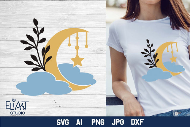 Moon SVG Design, Celestial SVG Design with Clouds. SVG Elinorka 