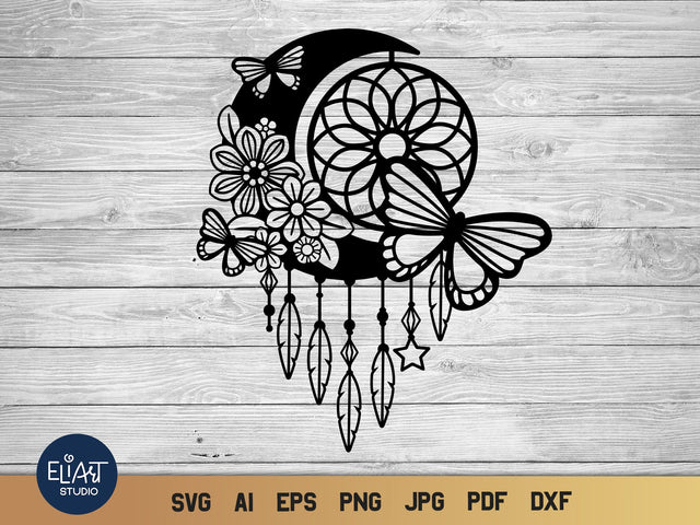 Moon SVG Dream Catcher, Boho SVG Dreamer, Butterfly SVG. SVG Elinorka 