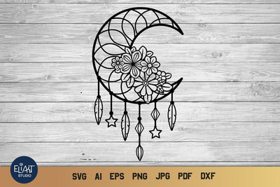 Moon SVG Dream catcher, Boho SVG Dreamer, Floral SVG. SVG Elinorka 