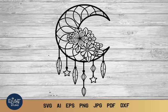 Moon SVG Dream catcher, Boho SVG Dreamer, Floral SVG. SVG Elinorka 