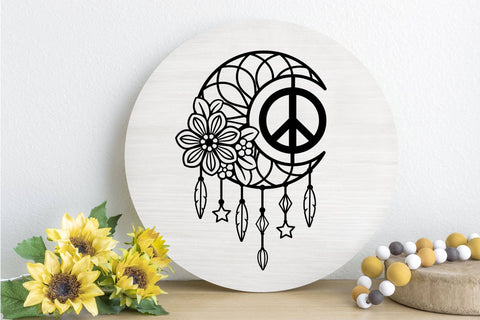 Moon SVG Dream catcher with Peace Sign, Boho Dreamer SVG. SVG Elinorka 