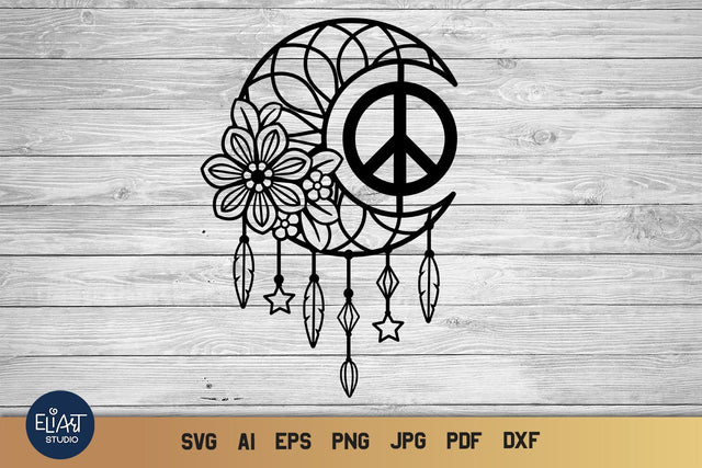 Moon SVG Dream catcher with Peace Sign, Boho Dreamer SVG. SVG Elinorka 