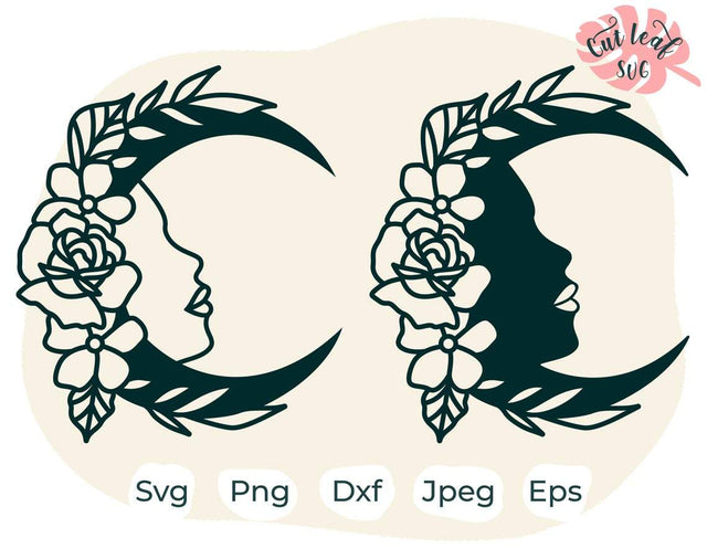 Moon svg, dxf files for plasma, cnc files for wood, moon clipart, floral svg, camping svg, outdoors svg, camper svg, boho svg SVG CutLeafSvg 