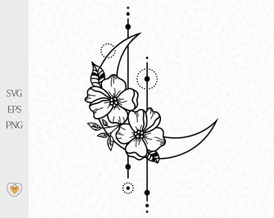 Moon svg, floral moon svg, celestial svg, crescent moon svg, png file SVG Pretty Meerkat 