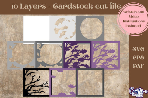 Moon Svg Shadow Box, 3D Layered Moonlit Tree Shadowbox File SVG Crafty Mama Studios 