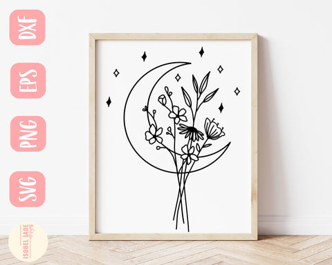 Moon wild flowers SVG design - Moon SVG file for Cricut - Wildflower SVG - Digital Download SVG Isobel Jade Designs 