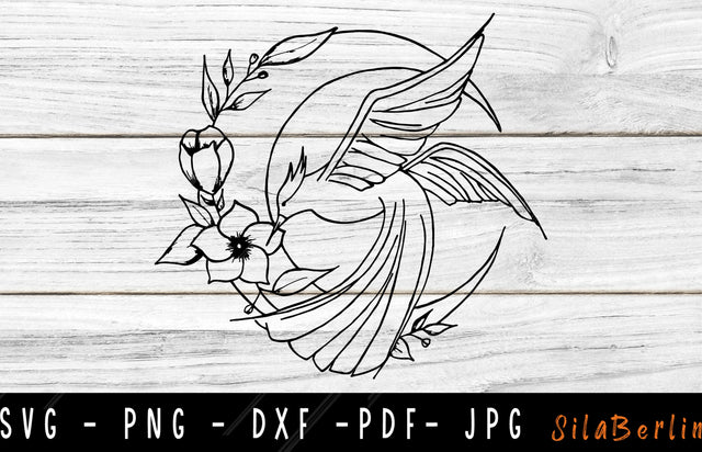 Moon Wildflowers & Bird SVG, Crescent Moon SVG, Half Moon svg SVG SilaBerlin 