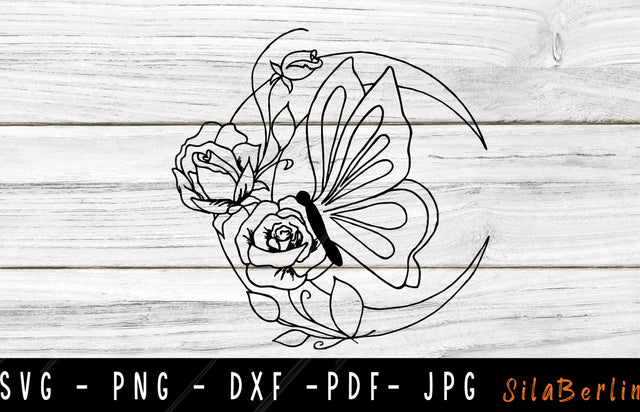 Moon Wildflowers & Butterfly SVG, Butterfly Svg, Moon Svg, Butterfly Mandala Svg SVG SilaBerlin 