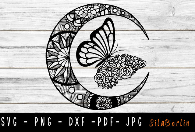 Moon Wildflowers & Butterfly SVG, Moon Svg, Floral Svg, Butterfly Flowers Svg, Floral Crescent Moon SVG SVG SilaBerlin 