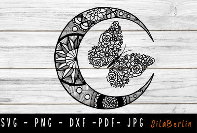 Moon Wildflowers & Butterfly SVG, Moon Svg, Floral Svg, Butterfly Flowers Svg, Floral Crescent Moon SVG SVG SilaBerlin 
