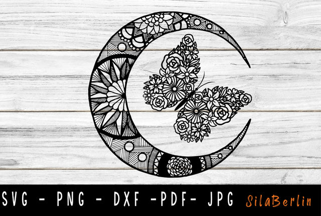 Moon Wildflowers & Butterfly SVG, Moon Svg, Floral Svg, Butterfly Flowers Svg, Floral Crescent Moon SVG SVG SilaBerlin 