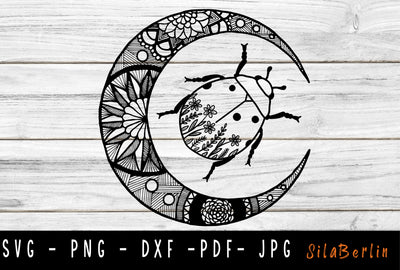 Moon Wildflowers & Ladybug SVG, Floral SVG, Sunflower Clipart, Ladybug svg, Cute Ladybug svg, Moon SVG, Png files Cricut, Instant Download SVG SilaBerlin 