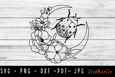Moon Wildflowers & Ladybug SVG, Floral SVG, Sunflower Clipart, Ladybug svg, Cute Ladybug svg, Moon SVG, Png files Cricut, Instant Download SVG SilaBerlin 