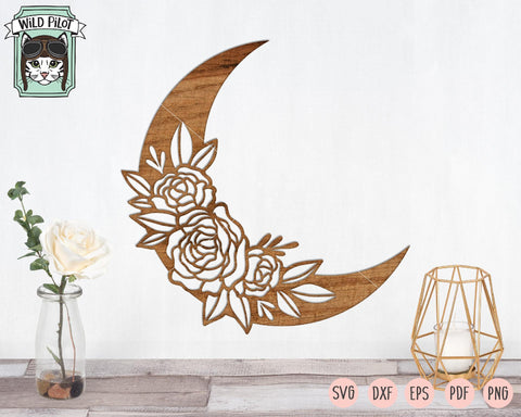 Moon With Flowers And Feathers SVG Cut File SVG Wild Pilot 