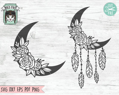 Moon With Flowers And Feathers SVG Cut File SVG Wild Pilot 