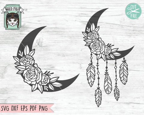 Moon With Flowers And Feathers SVG Cut File SVG Wild Pilot 