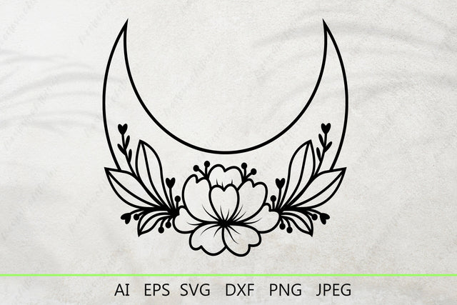 Moon with flowers silhouette, Crescent moon svg, Floral moon dxf SVG AnastasiyaArtDesign 