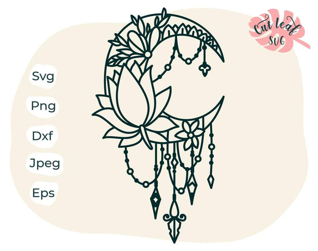 Moon with flowers svg, moon svg, dream catcher svg, cnc files, moon clipart, floral svg, camping svg, camper svg, boho svg SVG CutLeafSvg 