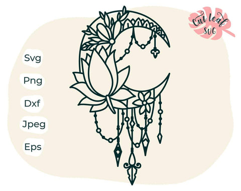 Moon with flowers svg, moon svg, dream catcher svg, cnc files, moon clipart, floral svg, camping svg, camper svg, boho svg SVG CutLeafSvg 