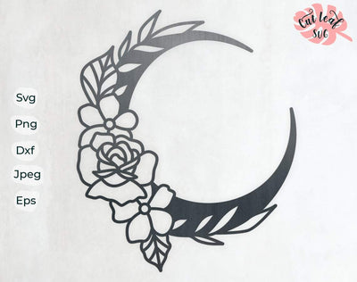 Moon with flowers svg, Moon svg, dxf files for plasma, cnc files for wood, moon clipart, floral svg, camping svg, camper svg, boho svg SVG CutLeafSvg 