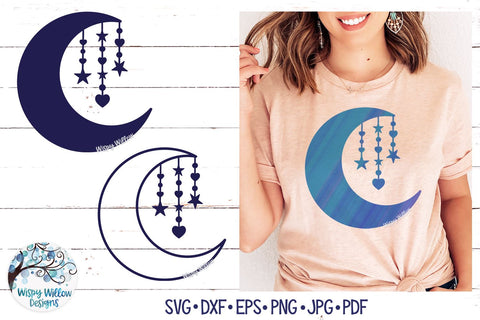 Moon with Hanging Stars SVG SVG Wispy Willow Designs 
