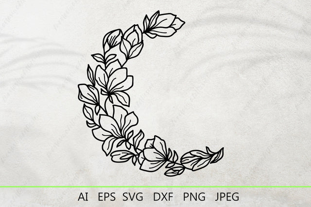 Moon with magnolia flowers svg, Floral crescent moon svg, Flower moon silhouette SVG AnastasiyaArtDesign 