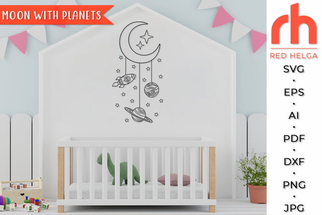 Moon with Planets SVG - Baby Mobile Cut File SVG RedHelgaArt 