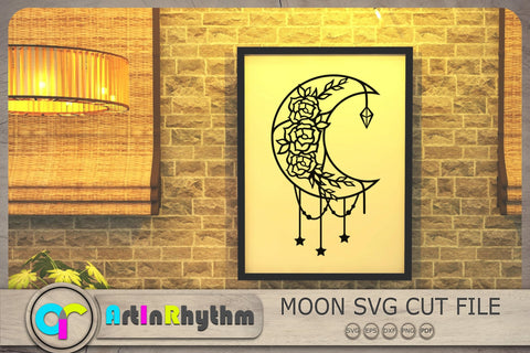 Moon with roses Svg, Crescent Moon Svg, Celestial Svg, Crystal Svg, Stars Svg SVG Artinrhythm shop 