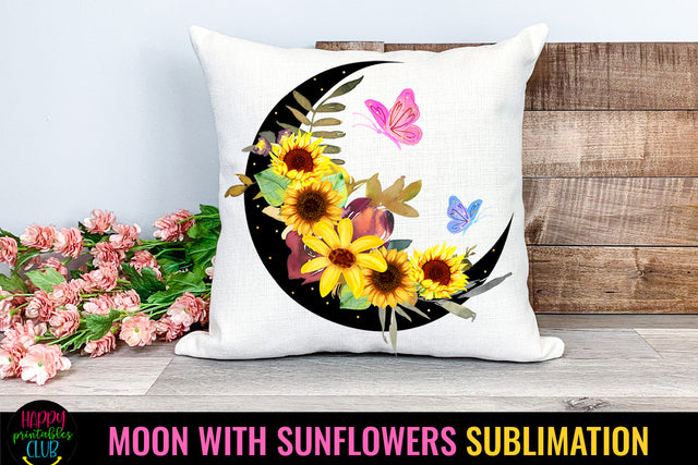 Moon With Sunflower Sublimation I Floral Moon Sublimation Sublimation Happy Printables Club 