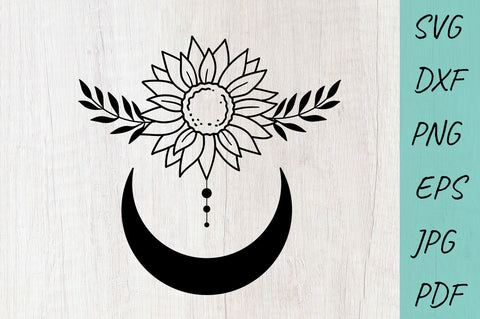 Moon with sunflower, Sunflower SVG, Moon SVG, Boho SVG SVG Irina Ostapenko 