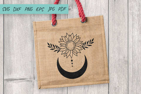 Moon with sunflower, Sunflower SVG, Moon SVG, Boho SVG SVG Irina Ostapenko 