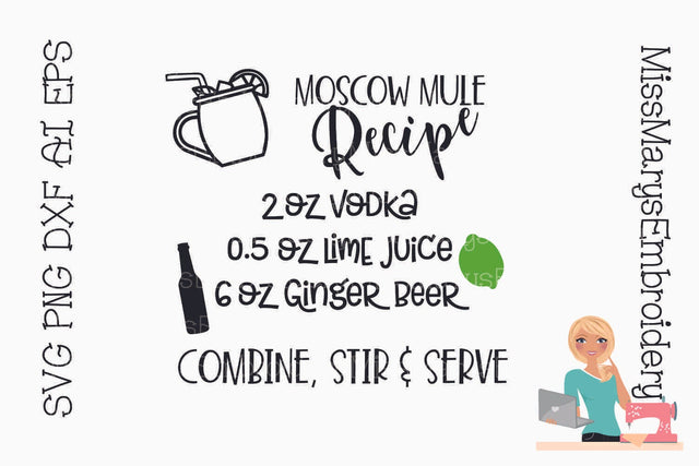 Moscow Mule Recipe SVG | Cocktail Recipe SVG SVG MissMarysEmbroidery 