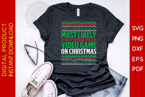 Most Likely To Play Video Game On Christmas Ugly Sweater Design SVG PNG EPS Cut File SVG Creativedesigntee 