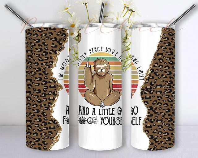 Mostly Peace Love and Light 20oz Skinny Tumbler Sublimation Design Download, Sloth Tumbler PNG Sublimation PixelChick 
