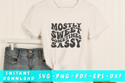 Mostly sweet sometimes sassy SVG, Wavy Letters SVG, Sassy Quote SVG, Groovy Sassy SVG SVG HappyDesignStudio 