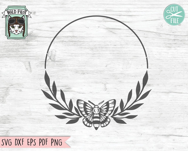 Moth Monogram Leaves Frame SVG, Moth SVG, Moth Wreath SVG, Monogram Frame svg, Moth Cut File, Mystical svg, Witchy svg, Moth Wreath Cut File SVG Wild Pilot 