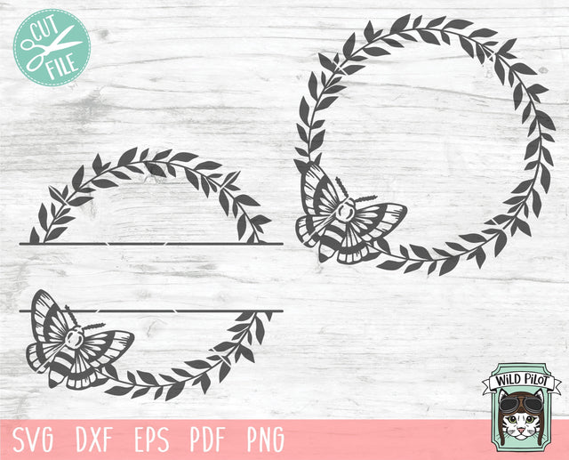 Moth Monogram Leaves Frame SVG, Moth SVG, Moth Wreath SVG, Monogram Frame svg, Moth Cut File, Mystical svg, Witchy svg, Moth Wreath Cut File SVG Wild Pilot 