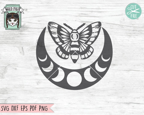 Moth Moon SVG File, Moth SVG File, Moth Moon Phases svg, Mystical SVG, Moth Moon Cut File, Witchy svg File, Moon Cut File, Moth Moon Clipart SVG Wild Pilot 