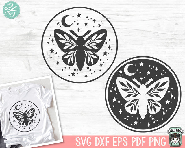 Moth Moon SVG File, Moth SVG File, Mystical SVG, Moth Moon Cut File, Witchy svg File, Moon Cut File, Mystical Cut File, Moth Moon Clipart SVG Wild Pilot 