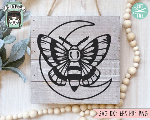Moth Moon SVG File, Moth SVG File, Mystical SVG, Moth Moon Cut File, Witchy svg File, Moon Cut File, Mystical Cut File, Moth Moon Clipart SVG Wild Pilot 