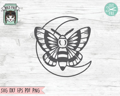 Moth Moon SVG File, Moth SVG File, Mystical SVG, Moth Moon Cut File, Witchy svg File, Moon Cut File, Mystical Cut File, Moth Moon Clipart SVG Wild Pilot 