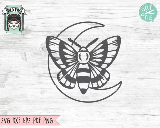 Moth Moon SVG File, Moth SVG File, Mystical SVG, Moth Moon Cut File, Witchy svg File, Moon Cut File, Mystical Cut File, Moth Moon Clipart SVG Wild Pilot 