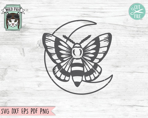 Moth Moon SVG File, Moth SVG File, Mystical SVG, Moth Moon Cut File, Witchy svg File, Moon Cut File, Mystical Cut File, Moth Moon Clipart SVG Wild Pilot 