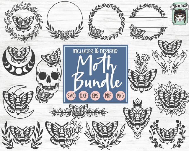 Moth SVG file Bundle, Mystical svg files, Moth Moon svg, Flower Moth, Floral Moth cut file, Witchy svg files, Hands SVG, Skull SVG, Wreath SVG, Monogram SVG SVG Wild Pilot 